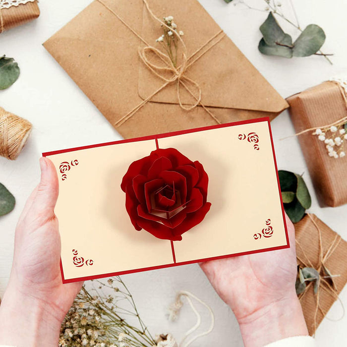 3D Pop-up Rose Greeting Cards Romantic Wedding Invitation Card