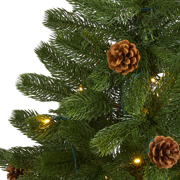 4' Rocky Mountain Spruce Artificial Christmas Tree with Pinecones and 70 Warm White LED Lights
