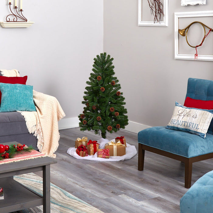 4' Rocky Mountain Spruce Artificial Christmas Tree with Pinecones and 70 Warm White LED Lights