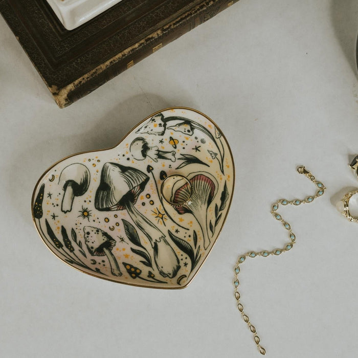 5" Ceramic Heart Dish - Starry Mushrooms