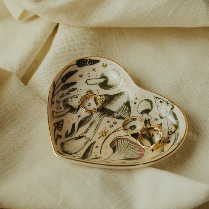 5" Ceramic Heart Dish - Starry Mushrooms