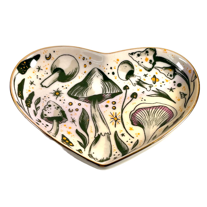 5" Ceramic Heart Dish - Starry Mushrooms