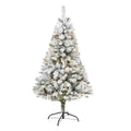 5' Flocked White River Mountain Pine Artificial Christmas Tree with Pinecones and 150 Clear LED Lights
