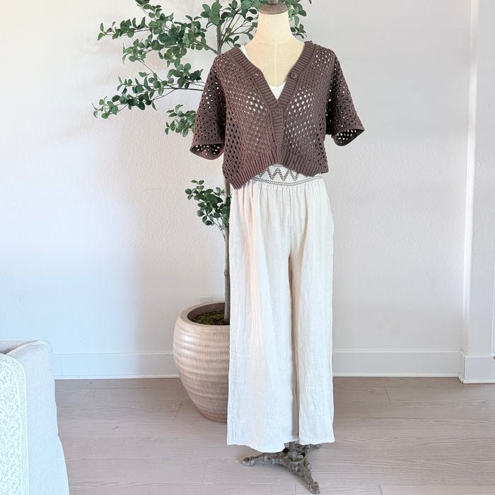 Constance Linen Pant with Smocked Trim