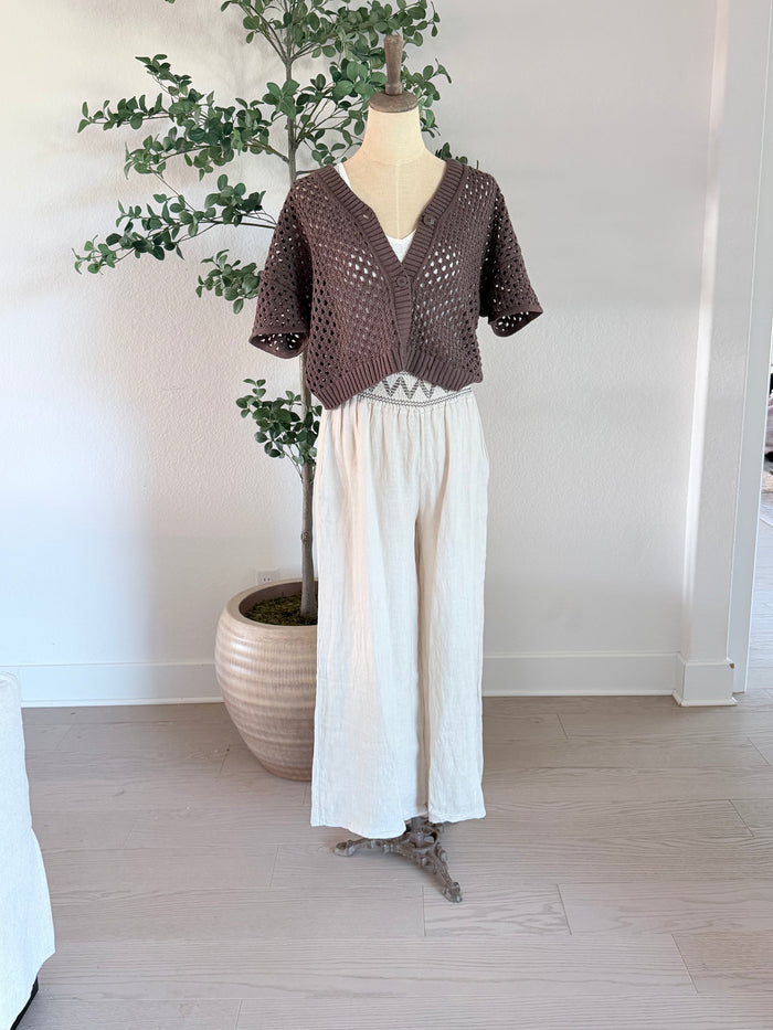 Constance Linen Pant with Smocked Trim