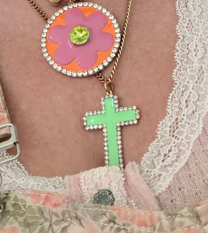 Mint Enamel Cross Necklace by TOVA