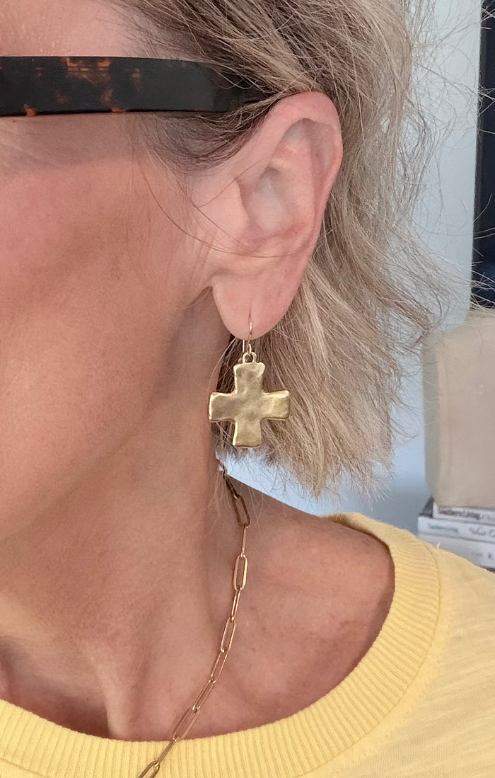 Gold Cross Drop Earrings by CV Designs