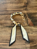 Braided Satin Scarf & Chain Cell Phone Holder- Black & Linen