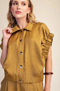Addison Collared Blouse with Short Elastic Band Sleeve