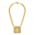 Aera Yochi Gold Lion Head Rectangular Pendant Curb Chain Necklace