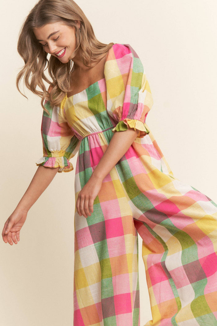 Agnes Plaid Preppy Jumpsuit