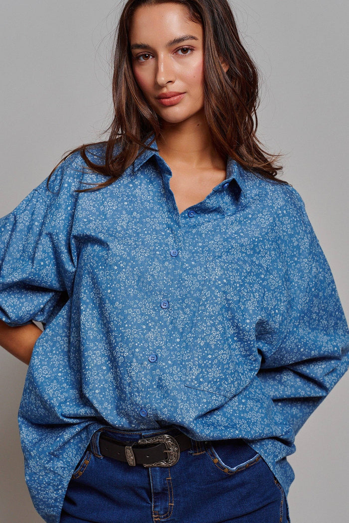 Arabella Blue Floral Button Down Oversized Shirt