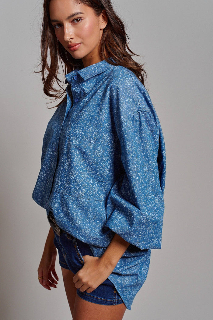 Arabella Blue Floral Button Down Oversized Shirt
