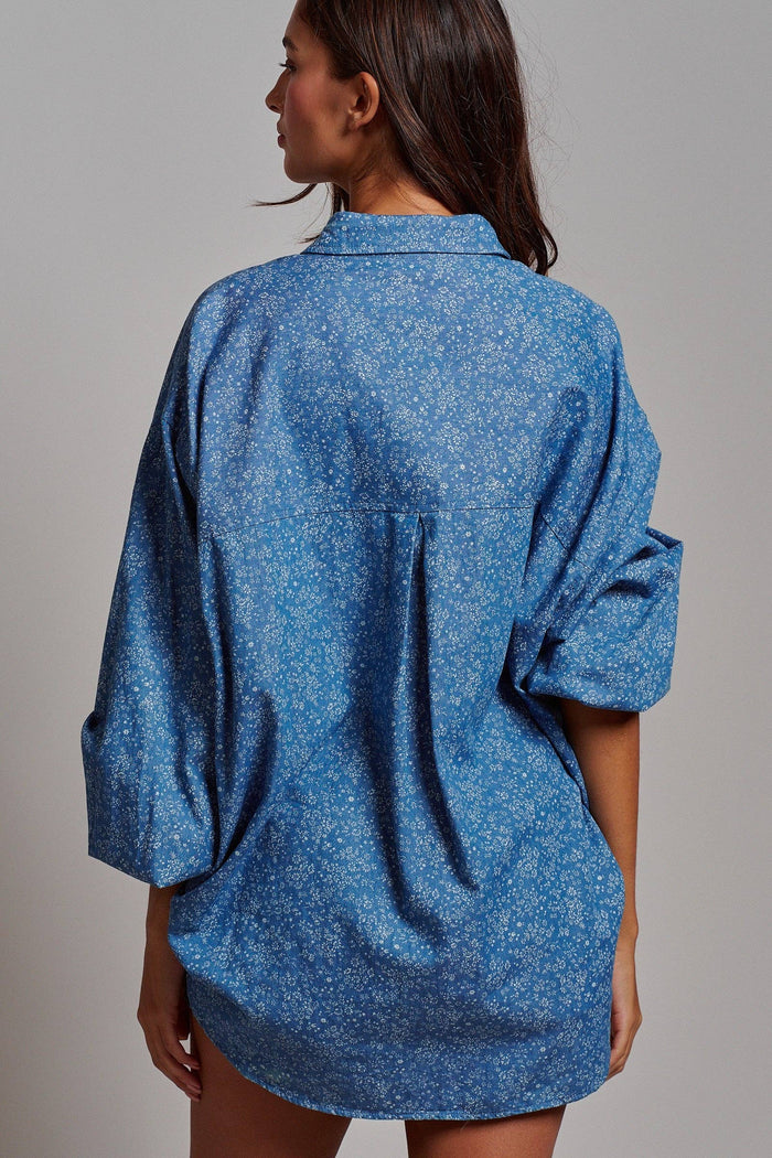 Arabella Blue Floral Button Down Oversized Shirt