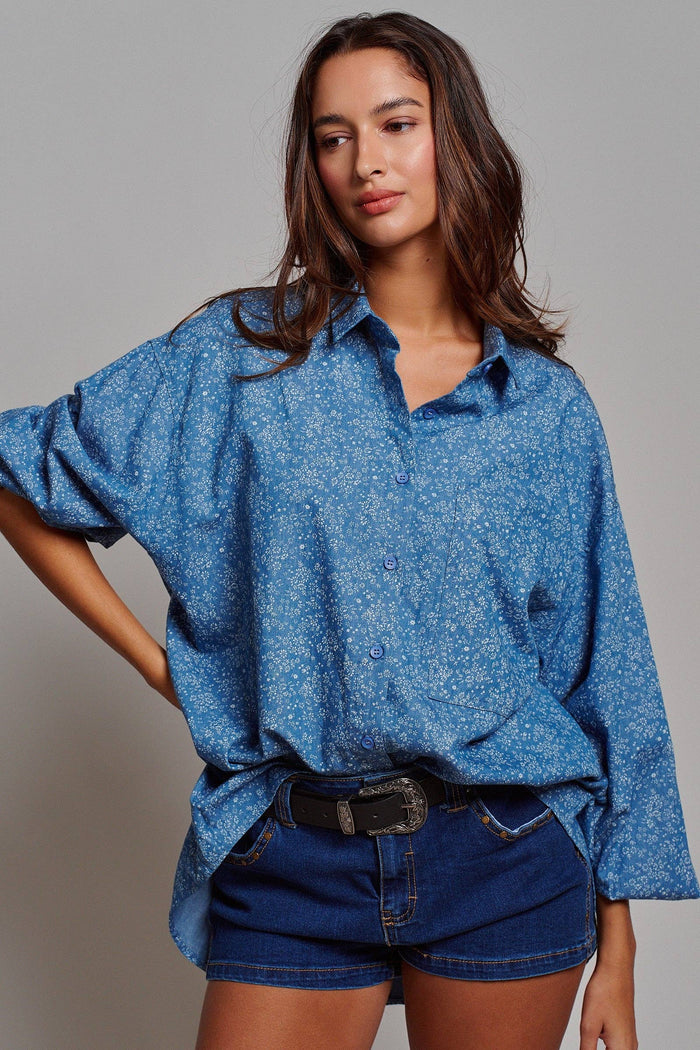 Arabella Blue Floral Button Down Oversized Shirt