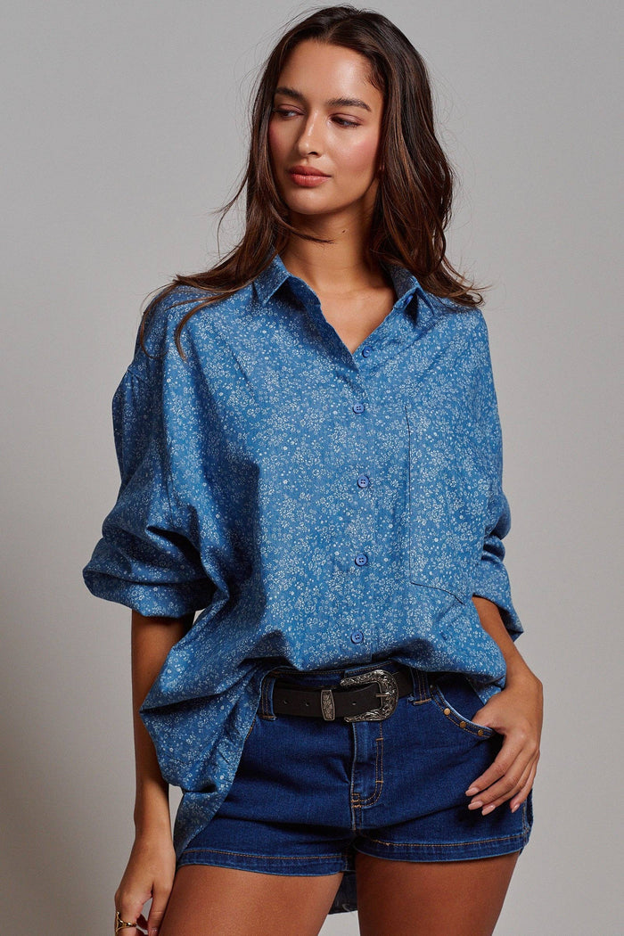 Arabella Blue Floral Button Down Oversized Shirt