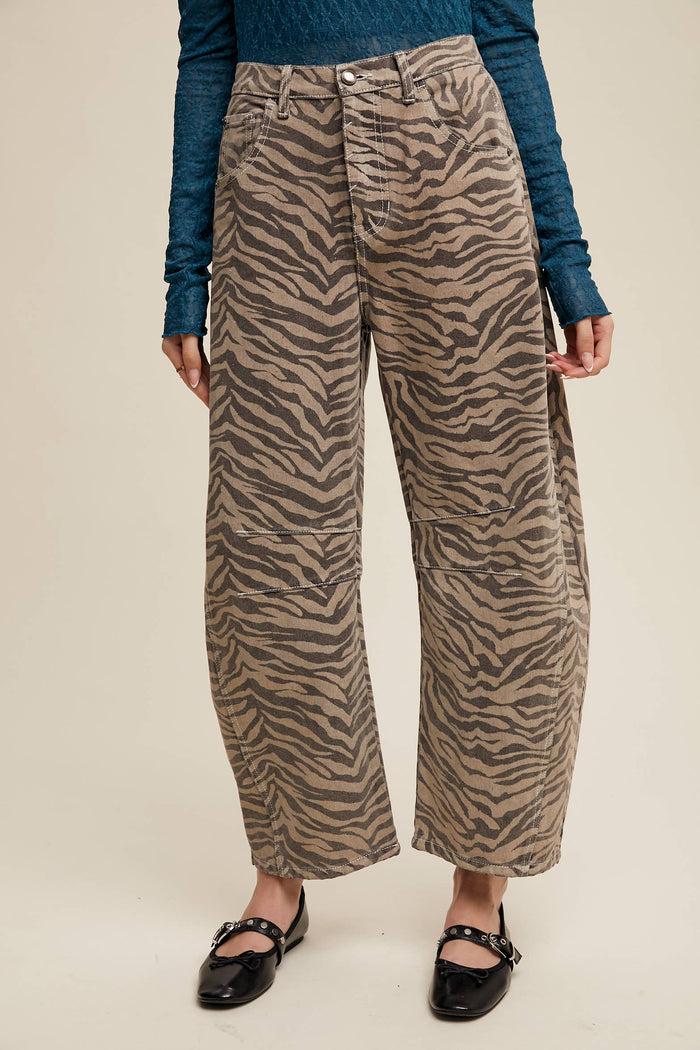 Ashlyn Zebra Print Barrel Jeans