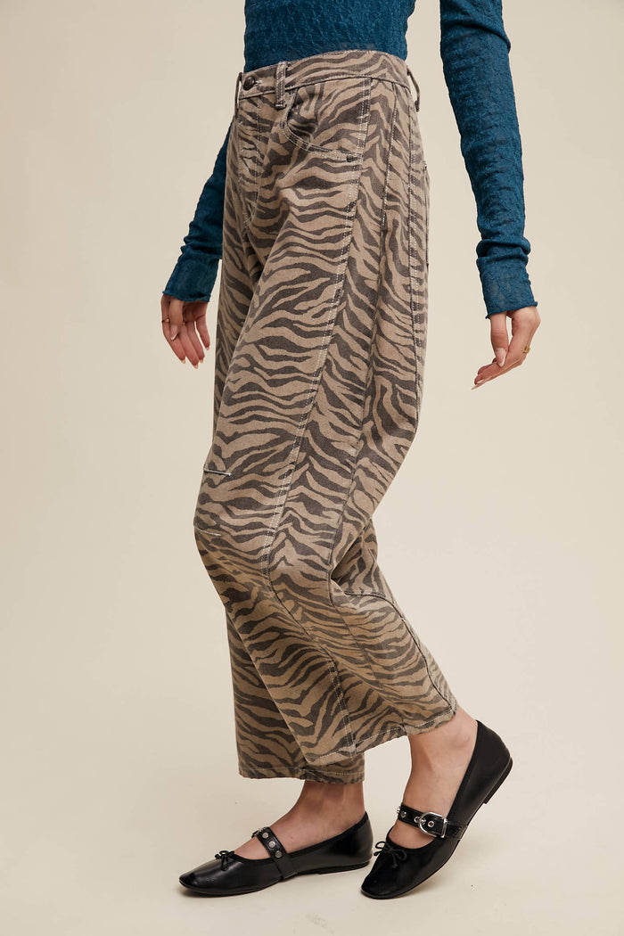 Ashlyn Zebra Print Barrel Jeans