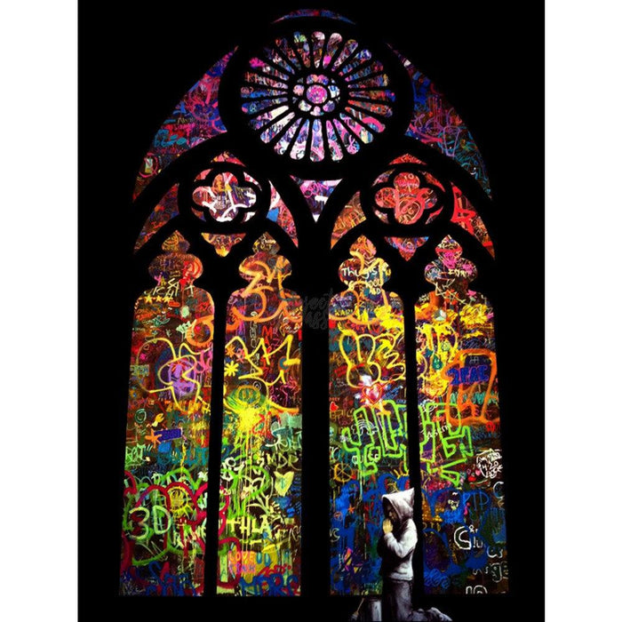 Banksy Graffiti Art art print framed of Stained Glass Window Wall art framed for home decor