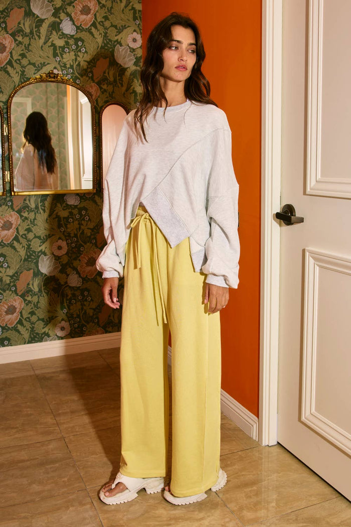 Bessie Exposed Seam Details Drawstring Solid Terry Sweatpants