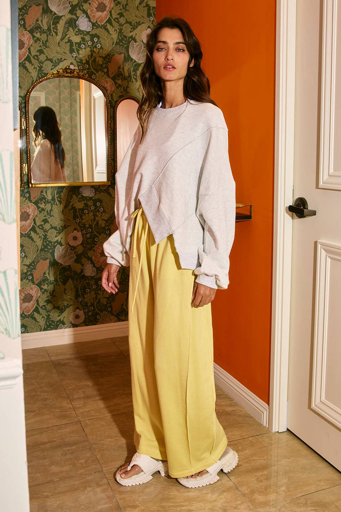 Bessie Exposed Seam Details Drawstring Solid Terry Sweatpants