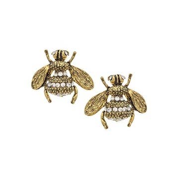 Bianca Yochi Gold Antique Crystal Bee Stud Earrings