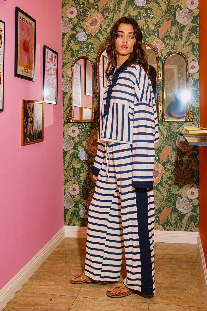 Birdie Drawstring Navy Stripe Pants