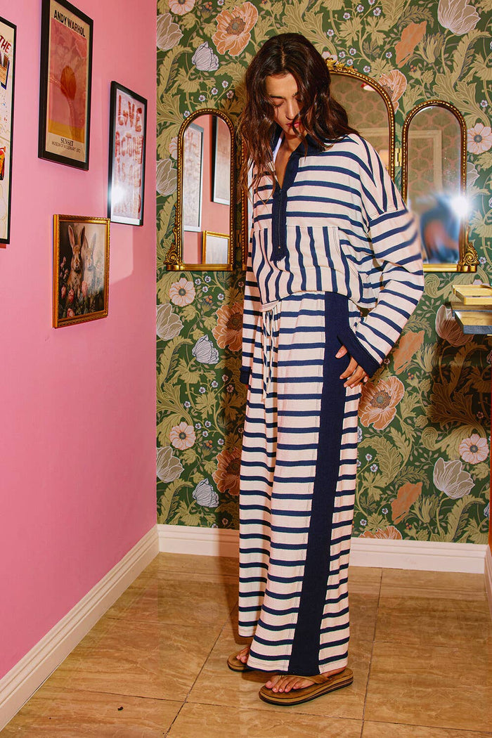 Birdie Drawstring Navy Stripe Pants