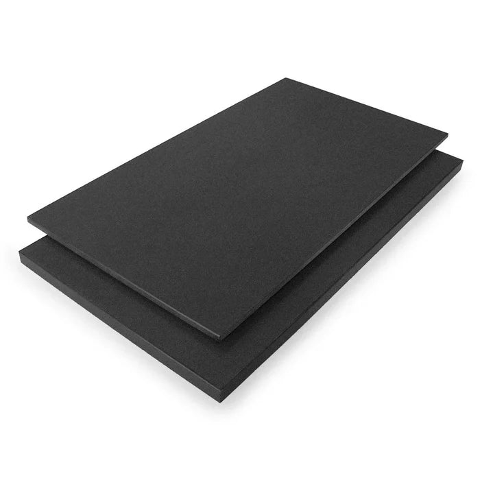 Two black Tenryo High Contrast Cutting Boards stacked on each other on white background.