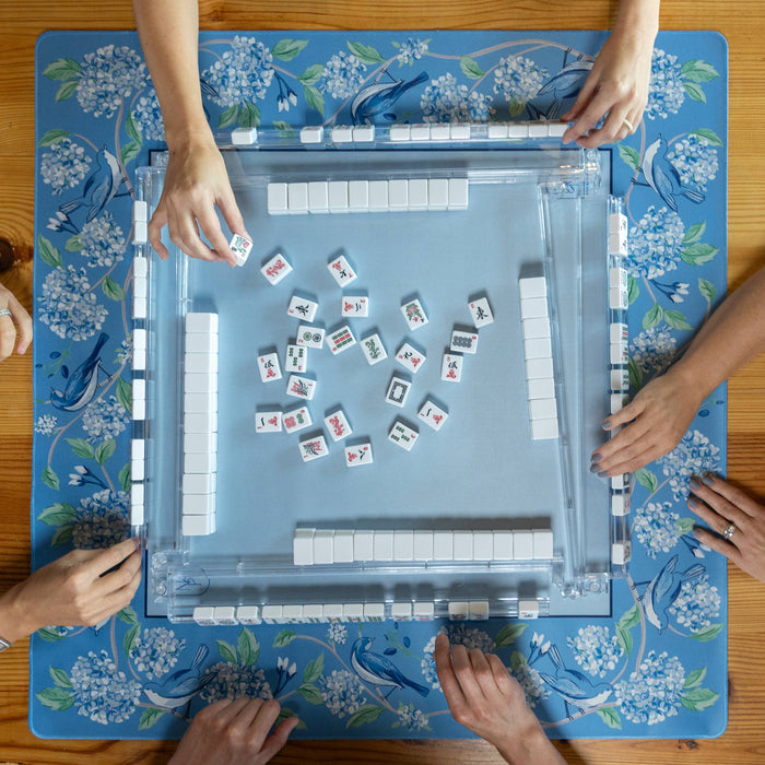 Blue Hydrangea Blue & White Bird Mahjong Mat