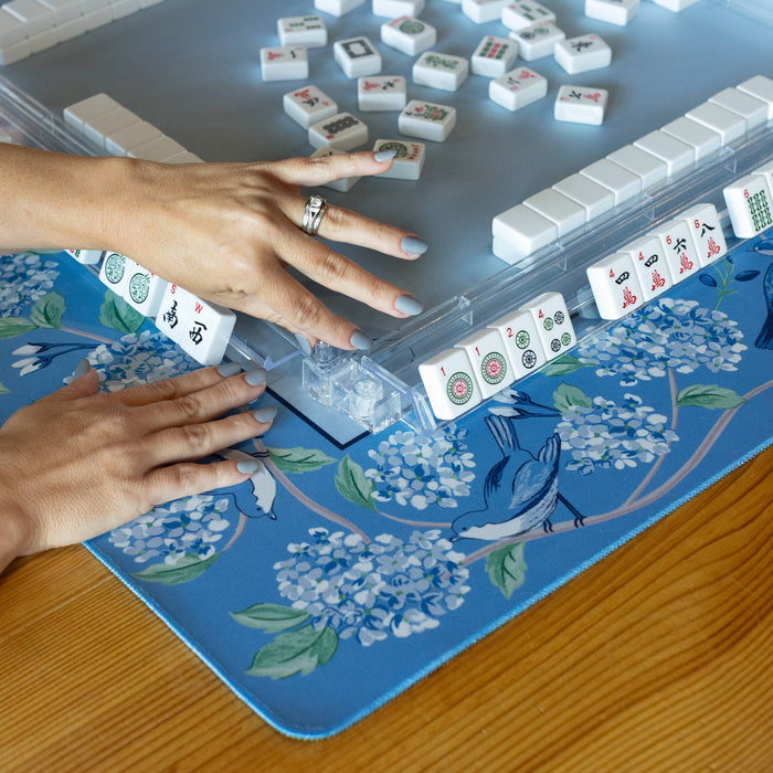 Blue Hydrangea Blue & White Bird Mahjong Mat
