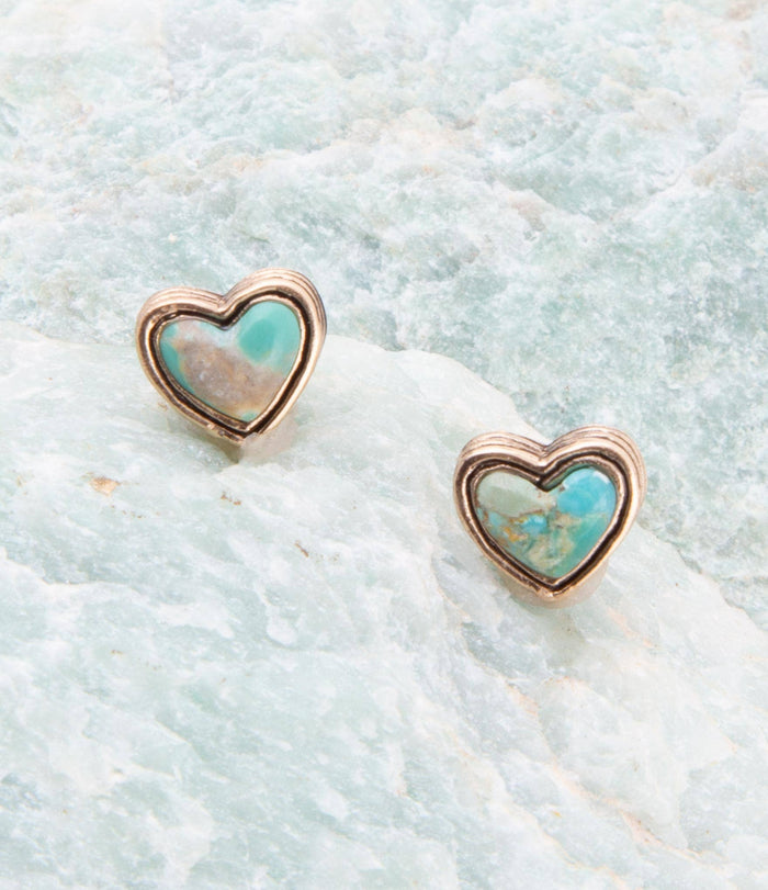 Blue Turquoise Golden Stud Earrings