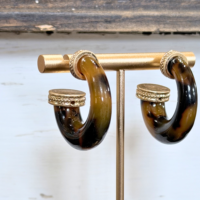 Brenny Small Tortoise Hoops With Gold Trim