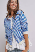 Breton Striped Knit Button Front Cardigan