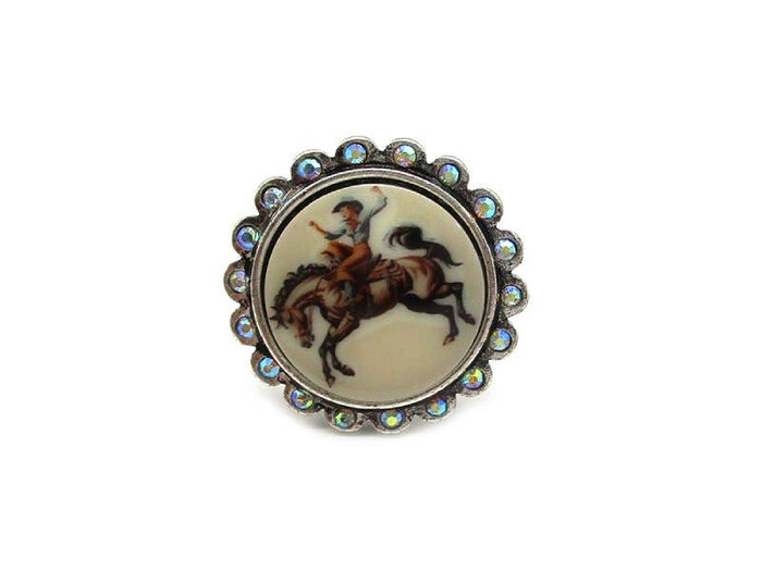 Bronc Western Round Stone Portrait Scarf Ring