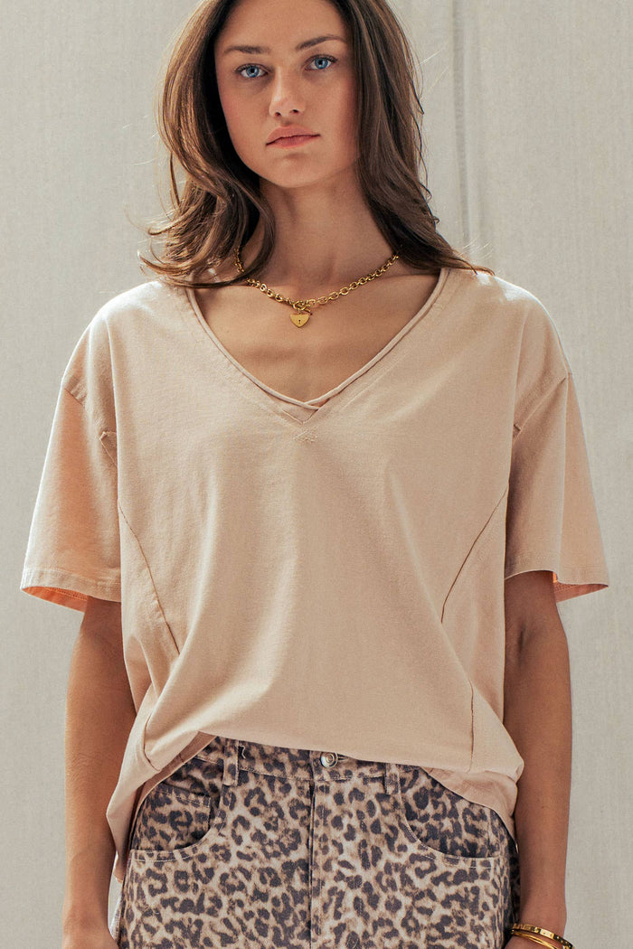 Callie Exposed Seam V-Neck Tee