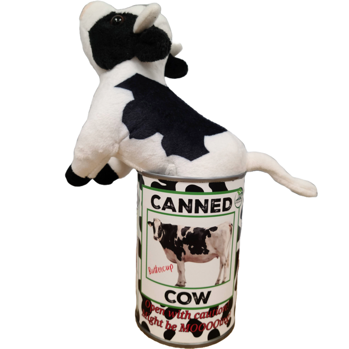 Canned Cow | Stuffed Farm Animal Plush w/Jokes | Unique Gift