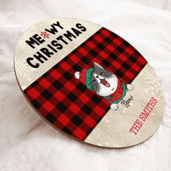 Christmas Custom Wooden Signs, Gifts For Cat Lovers, Meowy Christmas Sign Wood , Cat Mom Gifts