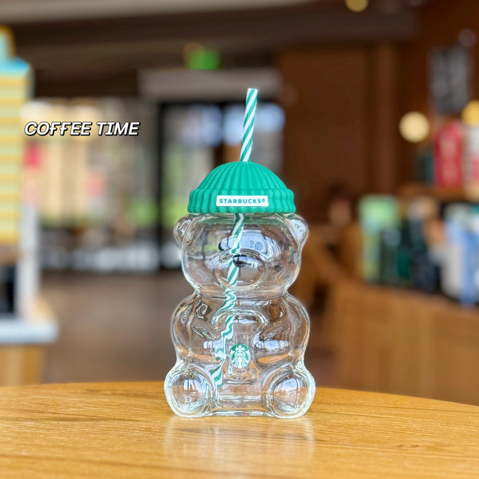 Christmas Gift Bearista Glass Straw Cup cute bear-shaped glass tumbler🐻✨