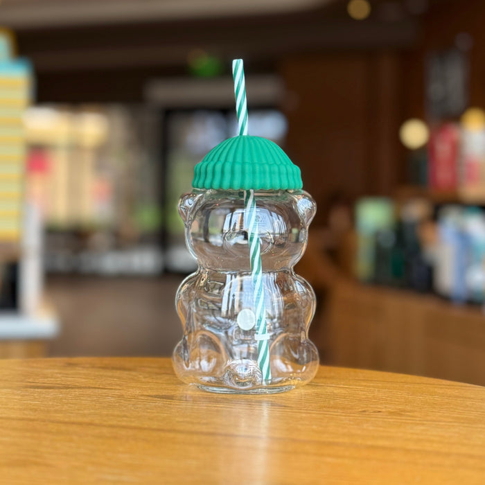 Christmas Gift Bearista Glass Straw Cup cute bear-shaped glass tumbler🐻✨