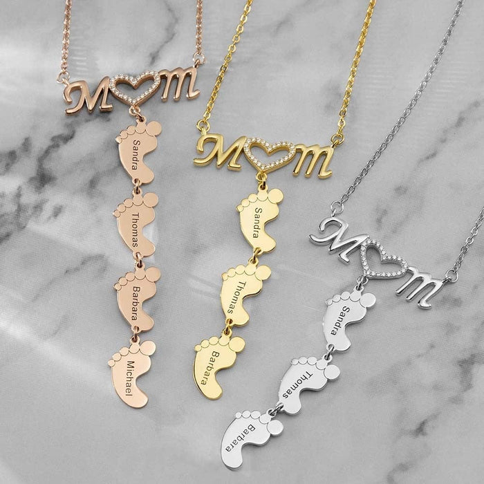 Mother's Day Gift Diamond Mom Necklace With Baby Feet Mom Necklace MelodyNecklace