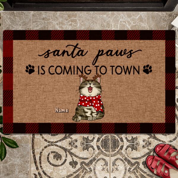Christmas Personalized Doormat, Gifts For Cat Lovers, Santa Paws Is Coming To Town Front Door Mat