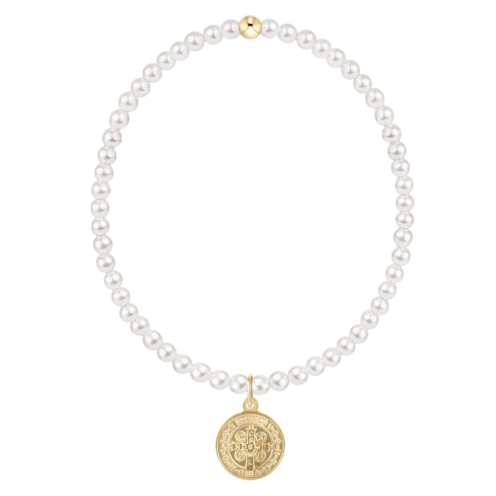 Classic Pearl 3mm Bracelet - Blessing Gold Disc