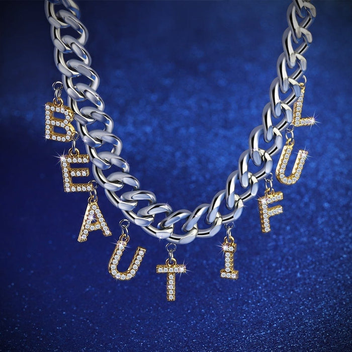 Cuba Jewelry Diamond Initial Name Necklace Silver Quillingx