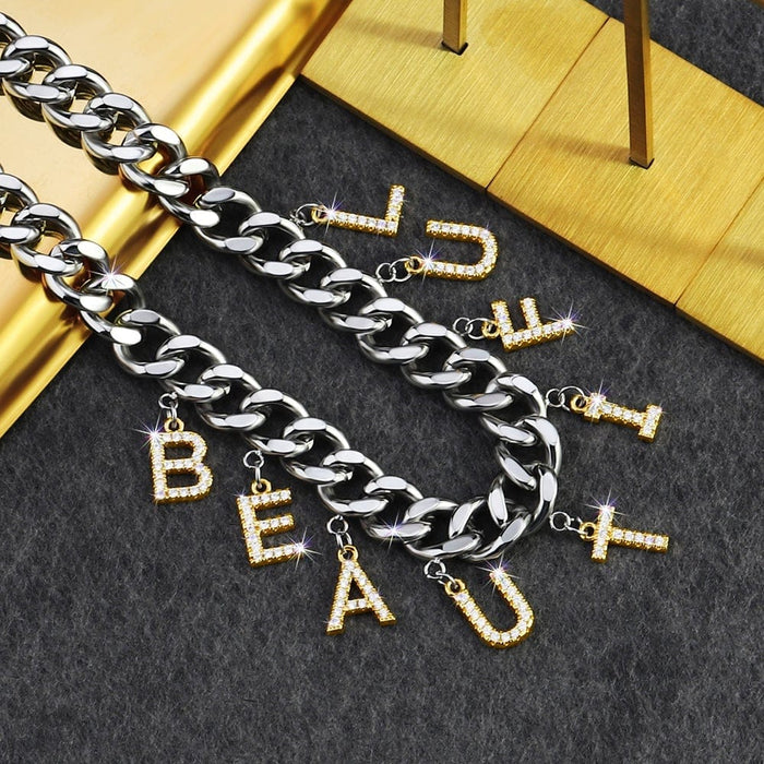 Cuba Jewelry Diamond Initial Name Necklace Silver Quillingx