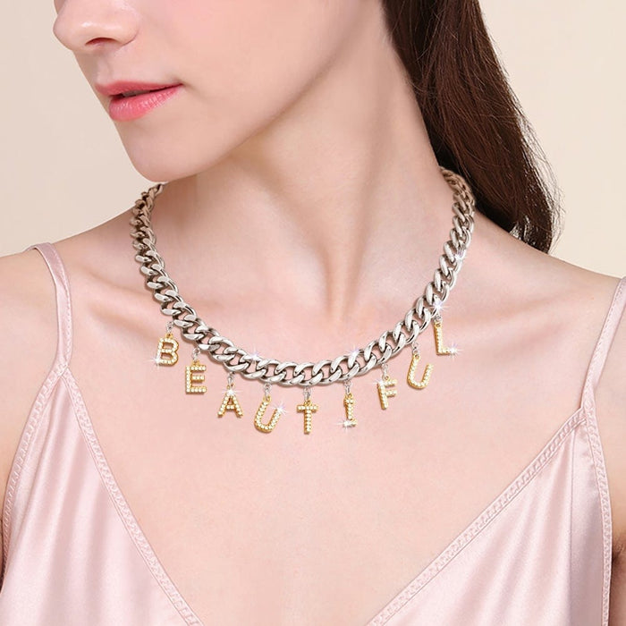 Cuba Link Diamond Initial Name Necklace Sparkling Necklace MelodyNecklace