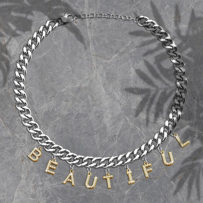 Cuba Jewelry Diamond Initial Name Necklace Silver Quillingx