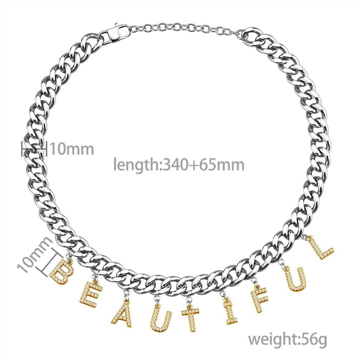 Cuba Jewelry Diamond Initial Name Necklace Silver Quillingx