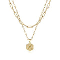 Dainty Double Side Layered Hammered Hexagon Initial Necklaces for Women Paperclip Chain Choker A Initial Necklace MelodyNecklace