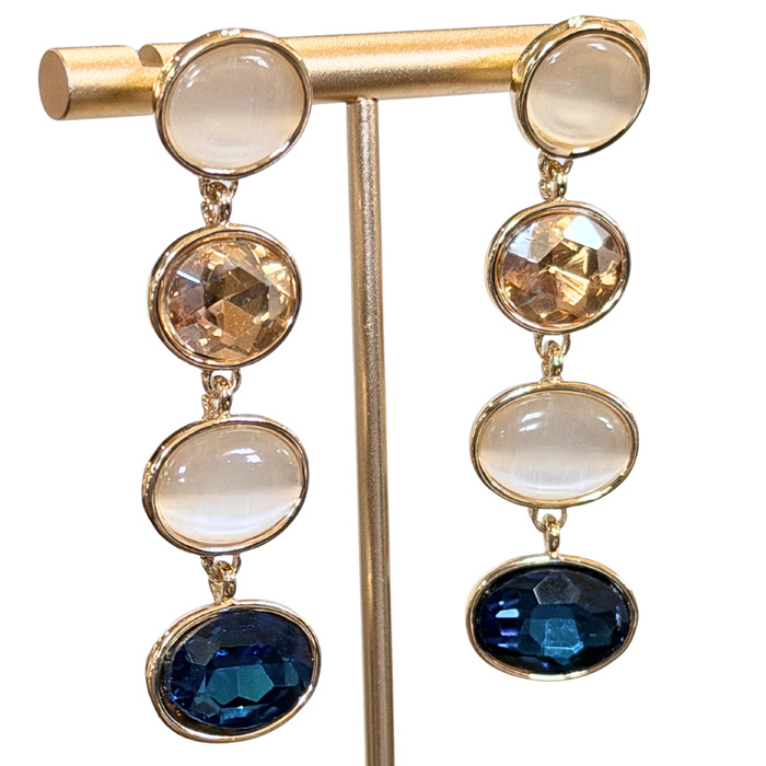 Deanna Wide Multi Stone Drop Post Earrings